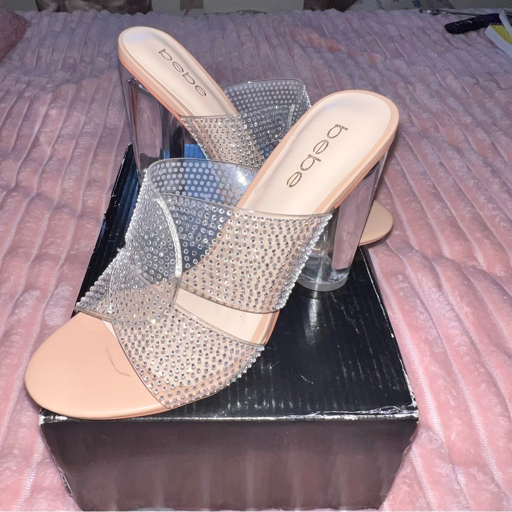 Bebe Clear Heels Elegant Mesh Design